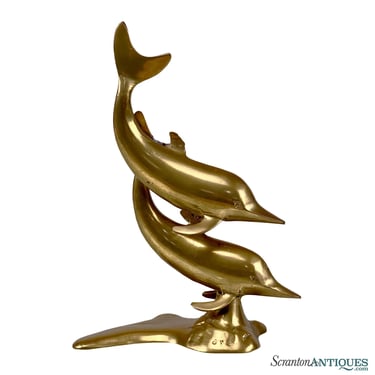 Vintage Coastal Brass Figural Dolphin Sculpture