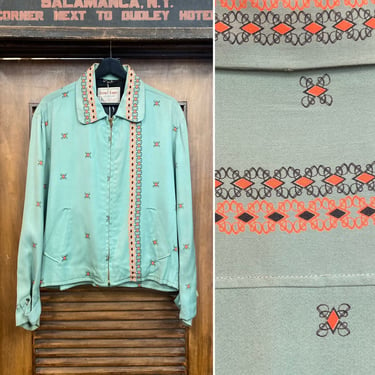 Vintage 1950’s Rare Color Atomic Pattern Gabardine Rockabilly Jacket, 50’s Zipper Jacket, Vintage Clothing 