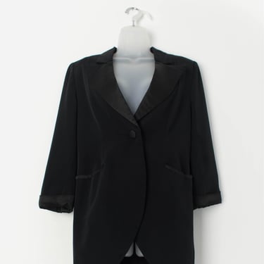 Womens vintage black jacket with shoulder pads, retro formal blazer - Medium 