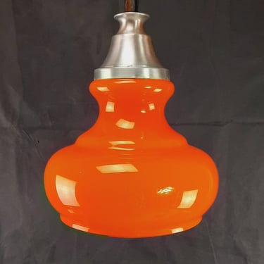 Space Age Opaline Glass Pendant Lamp, Orange Glass Pendant Lamp, MCM Ceiling Lamp, Yugoslavia 1970's, Orange Cased Glass, Mid Century 