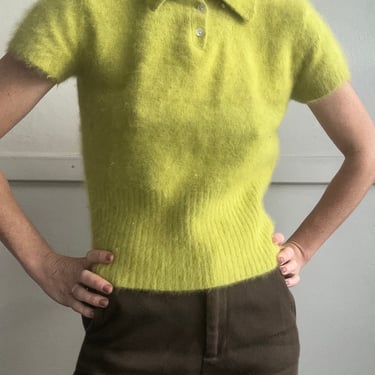 vintage lime green angora blend collared sweater medium 