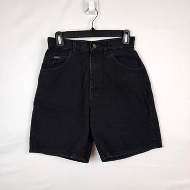 Vintage 90s Black High Waist Denim Shorts, Size 26 Waist 