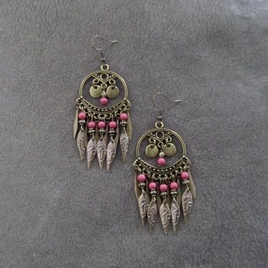 Hammered bronze Southwest chandelier earrings 