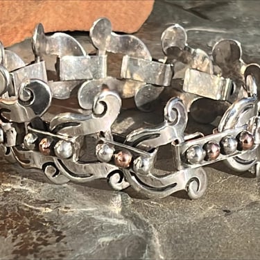 Rafael Dominguez ~ Vintage Taxco 960 Silver Mid Century Bracelet with Copper Highlights c. 1940s 