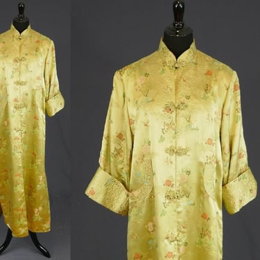 Vintage Embroidered Gold Satin Robe - Asian Chinese - Vintage Size 40 