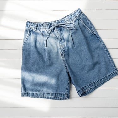 high waisted jean shorts | 80s 90s vintage Northern Reflections soft distressed drawstring denim shorts 