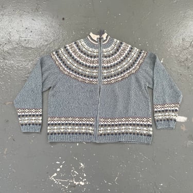 Size XL Vintage 90s Wool Quarter Zip Sweater Women’s Blue Tiara International Norwegian Iceland Fair Isle 