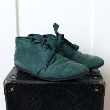 vintage 1990s women's KEDS ankle boots • size 8.5 forest green pointed toe lace up booties 