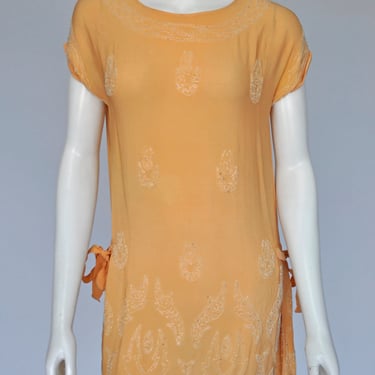 antique 1920s peach beaded tunic blouse top XS/S 