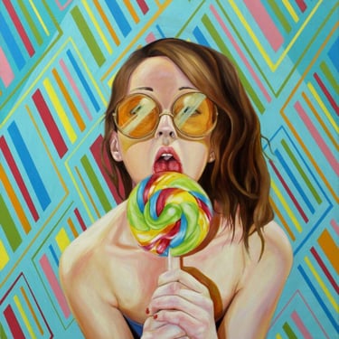 Michelle Tanguay Girl with Lollipop Acrylic Painting Stretched Canvas Unframed 