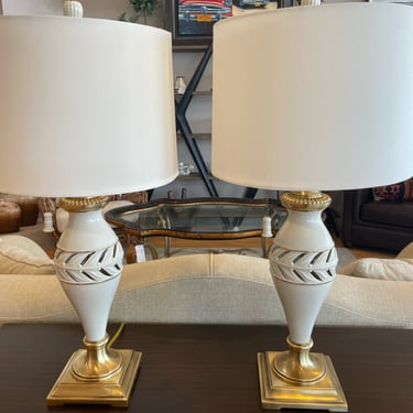 Pair of  Porcelain and Polished Brass Lamps from Lenox