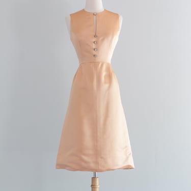 Chic 1960's Apricot Silk Dress &amp; Jacket Set By Shannon Rodgers / Medium