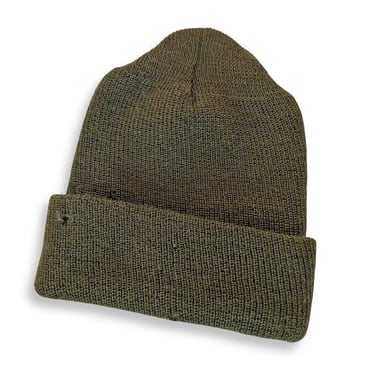 vintage beanie / watch cap / 1990s Army Green USAF USN wool knit watch cap cuffed beanie toque 