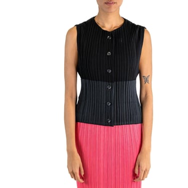 1990S ISSEY MIYAKE Black Pleated Polyester Top With Attached Draped Sash 