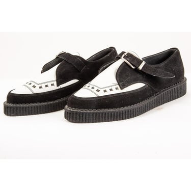 Vintage black white leather suede creepers / 1980s crepe soled unisex brothel creepers / 11 