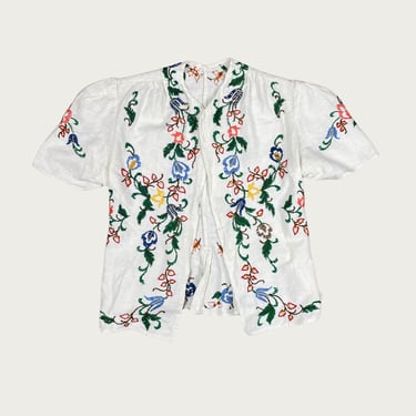 (XS) Multicolor Floral Embroidered Open Front Top