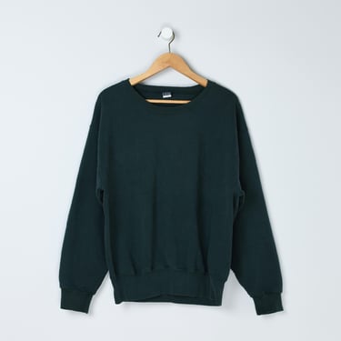 Vintage 90s Dark Green Mid-Heavyweight Sweatshirt - nineties, basics, made in usa, forest green, crew neck, pullover - Men's M, oversize fit 