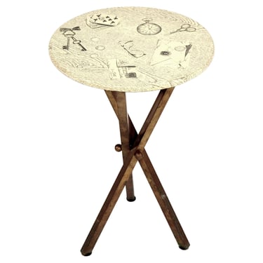 Piero Fornasetti Side Table, Lacquered Wood and Brass, 1960s 