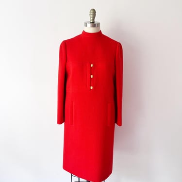 SIZE S 1960s Geoffrey Beene Orange Wool Dress - Archive Mod Shift Dress - 60s Long Sleeve - Designer Warm Heavy Weight Winter Fall 
