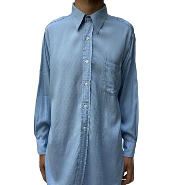 1940S Light Blue Rayon Blend Long Sleeve Shiny Men's Shirt 