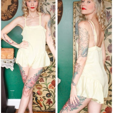 1920s Step In // Chartreuse Silk Step-In // vintage 20s lingerie 