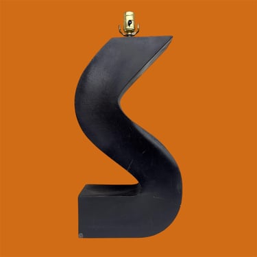 Vintage Table Lamp Retro 1980s Post Modern + Minimalist + Ceramic + Black + Sculptural + Abstract Shape + Mood Lighting + Home Decor 