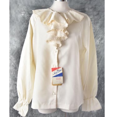 NEW Ivory Ruffle Blouse 1960's Mod style Blouse Shirt, Long Sleeves, Romantic, 1970's, Judy Bond Designer New Old Stock with Tags Dead Stock 