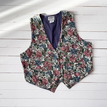 cute cottagecore vest | 80s 90s vintage dark navy pink romantic floral country granny chic cotton vest 