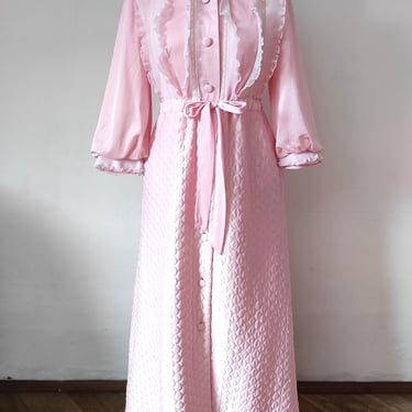 Vintage 1960's Quilted Robe Pink, Long Quilted 60's Dressing Gown, Pink Long 1960s Robe 