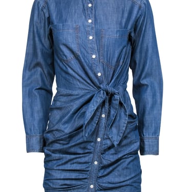 Veronica Beard - Blue Chambray Denim Button Front Tie Front Dress Sz 0