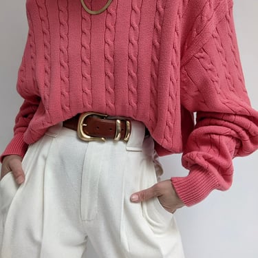Vintage Rose Cable Knit Sweater