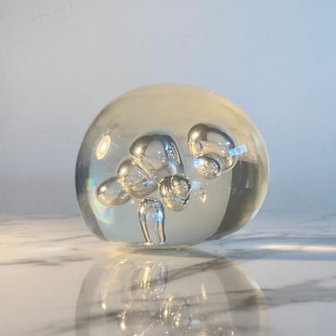 Ovoid shaped lucitepaperweight with large bubbles 