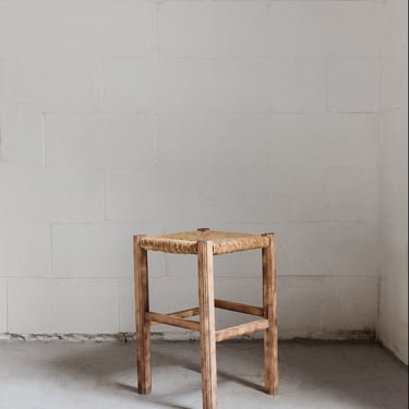 1960s French Charlotte Perriand style woven rush stool