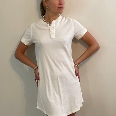 90s Ralph Lauren cotton tee shirt dress / vintage white Henley short sleeve cotton tee T-shirt mini lounge dress | Medium 