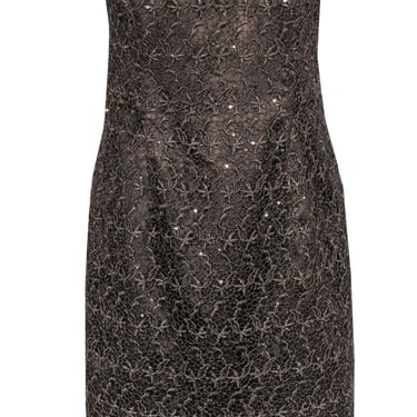 Adrianna Papell - Bronze Lace & Sequin Strapless Sheath Dress Sz 10