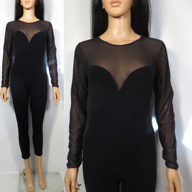 Vintage 80s Super Stretchy Black Catsuit Made In USA Size M/L/XL 