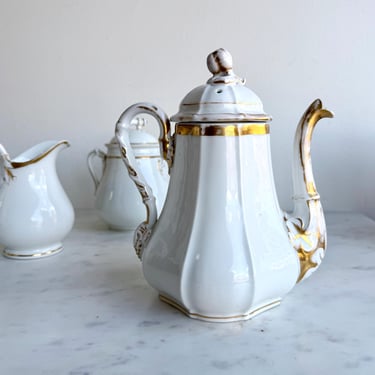 Antique Haviland Limoges Coffee Pot Tea Pot White Porcelain with Gold Gilt 1800s Ironstone Parisian Coffee Server Wedding Set Made in France 