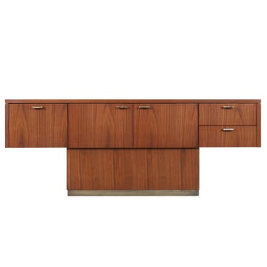 Vintage Walnut and Brass Cantilevered Credenza by 