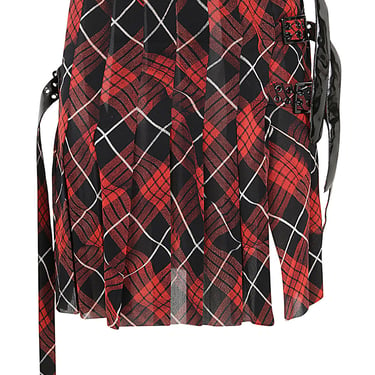 Jean Paul Gaultier Women Pleated Mesh Short Skirt Printed "Distorted Tartan"