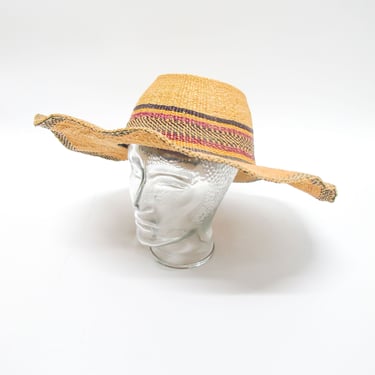NEW - Vintage Sisal Woven Sun Hat with Faded Stripes 