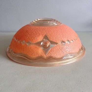 Vintage Art Deco Glass Ceiling Light Dome Lamp Shade Diamond Pink Textured MCM 