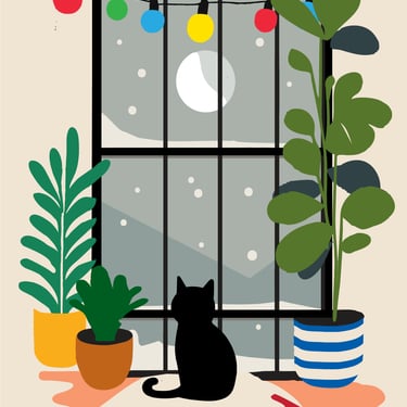 Holiday Cat Postcards - Window Cat