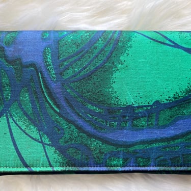 abstract green and blue clutch 1950s wearable art handbag 