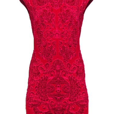 RVN - Hot Pink & Red Metallic Filigree Knit Bodycon Dress Sz S