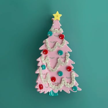 Pink Christmas Tree Hair Claw