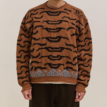 Kapital 7G Wool Nepal Tiger Crew Knit Sweater Unisex, Orange