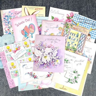 20 wedding, new baby and anniversary greeting card lot - 1950s vintage - used 