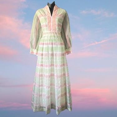 vintage prairie maxi gown 1970s pink daisy boho dress large 