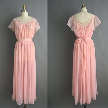 Vintage 1950s Lingerie Dress | Pink Nylon Spring Summer Slip Dress | Large XL 