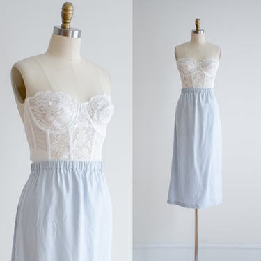 blue linen skirt | 90s y2k vintage Orvis pastel light blue minimal minimalist longline midi skirt 